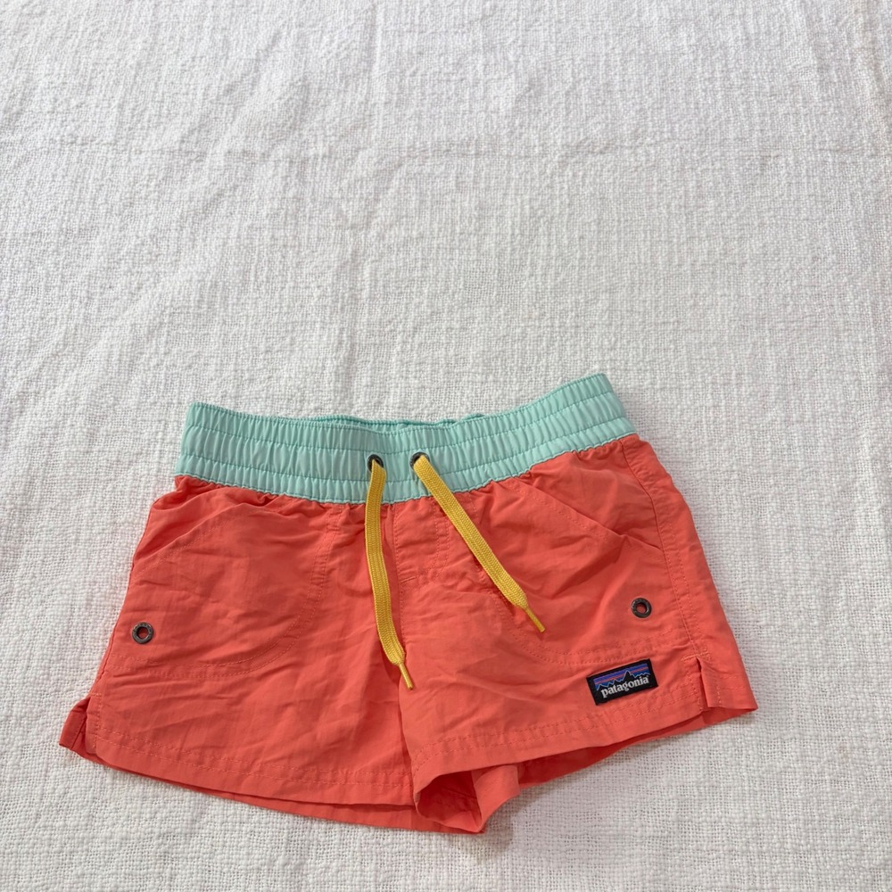 Patagonia Kids Baggies Shorts Coral Orange Aqua Blue XS 5-6 Swim Trunks
